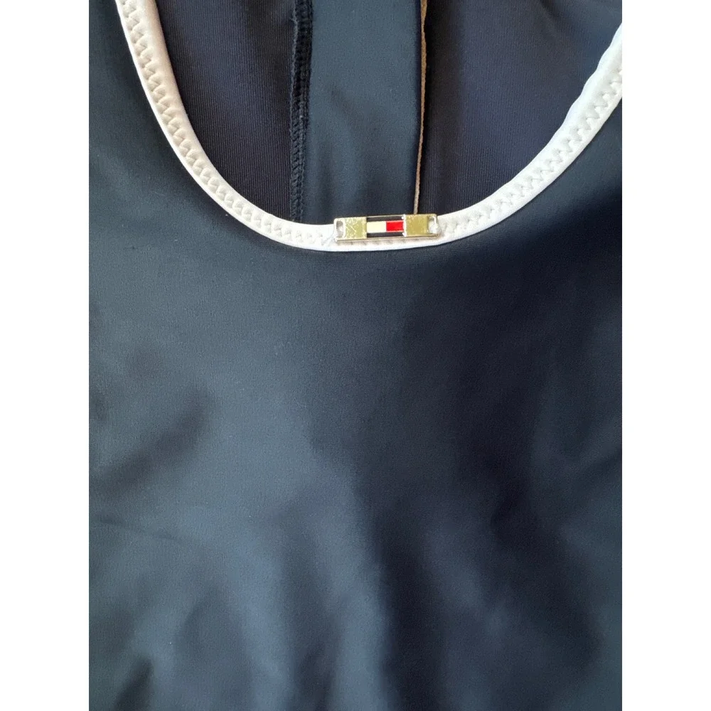 Tommy Hilfiger Swimsuit One Piece Womens XS Navy Blue Front Zip Scoop Back
